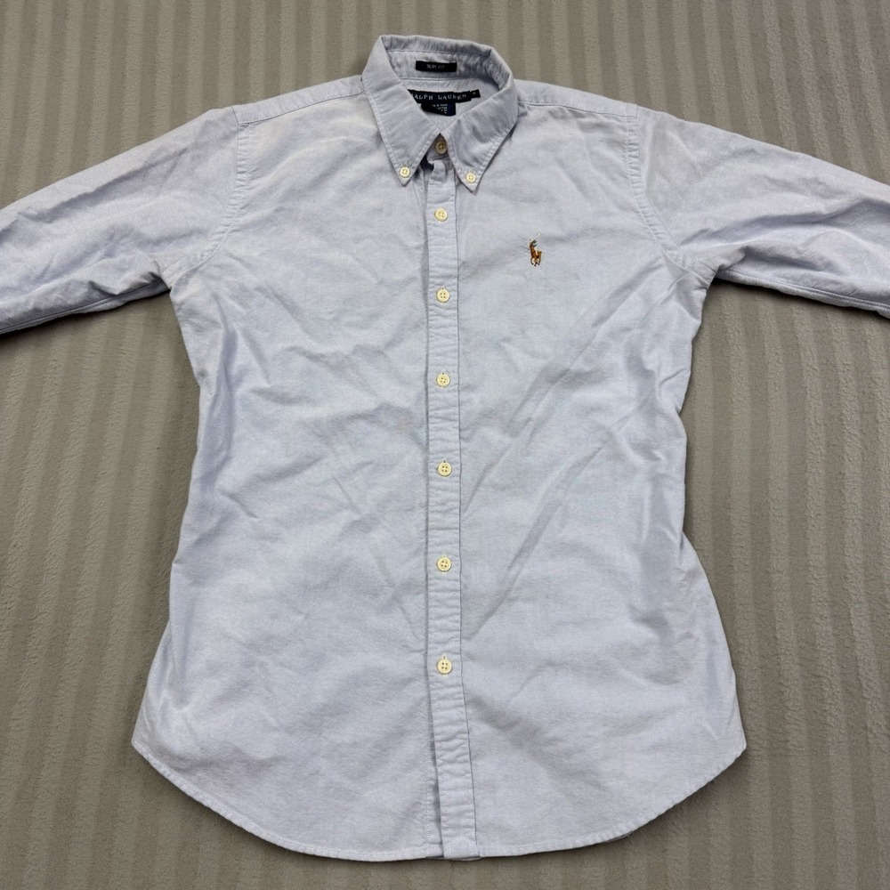 Ralph Lauren Slim Fit 100% Cotton Shirt Blue Size 4 Long Sleeve Button Down
